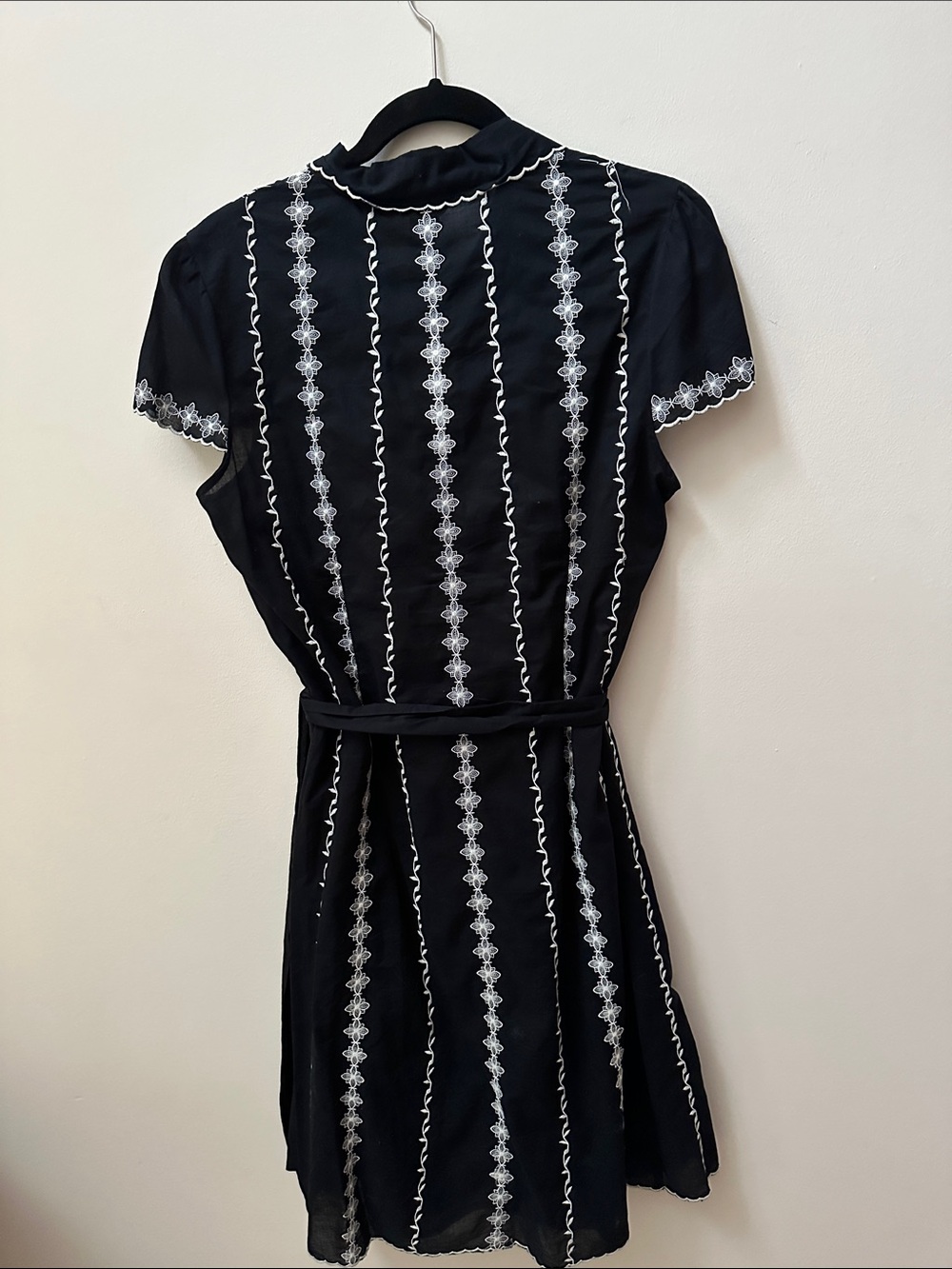 Anne Carson Black Dress with White Embroidered Stripes - Picture 6 of 15